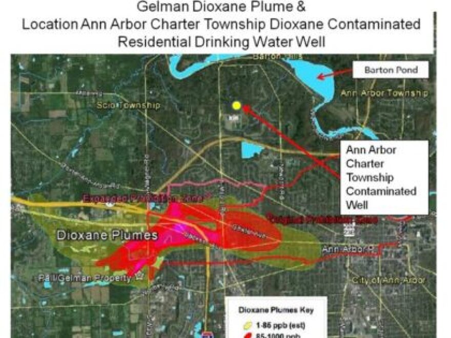 Map of Gelman dioxane spread in Ann Arbor Township.