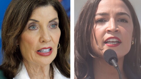 Gov. Kathy Hochul, left, and U.S. Rep. Alexandria Ocasio-Cortez.
