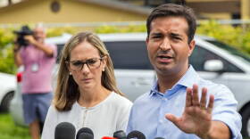 Republican Congressman Carlos Curbelo speaks to the media after touring Catholic Charities' Boystown in Cutler Bay. 