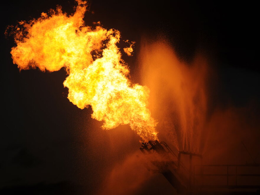 Gas from the damaged Deepwater Horizon wellhead is burned by the drill ship Discoverer Enterprise on Sunday in the Gulf of Mexico off the coast Louisiana.