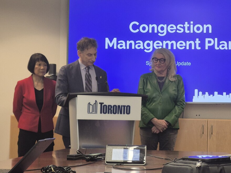 Toronto officials at a press conference about congestion management plans. 