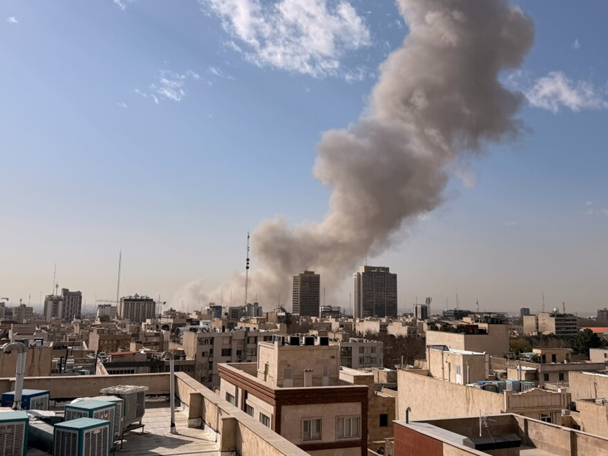 Smoke rises on the skyline after an explosion in Tehran, Iran, Saturday.