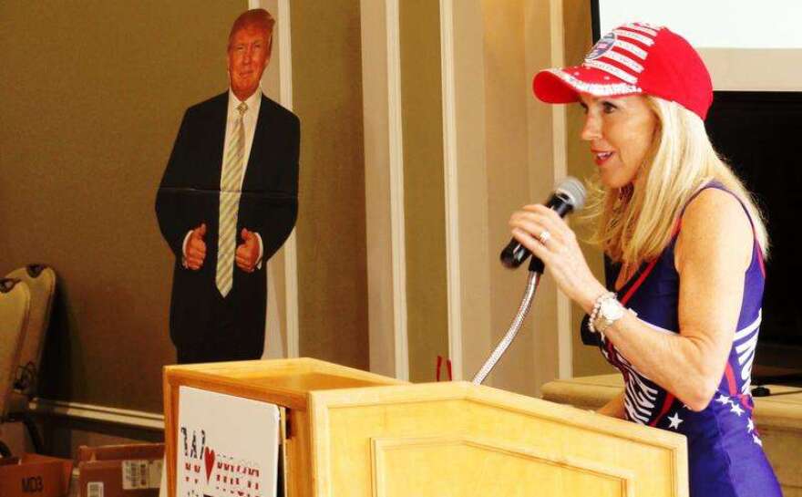Women For Trump Florida founder Caroline Wetherington speaks at the eventSTEVE NEWBORN / WUSF PUBLIC MEDIA