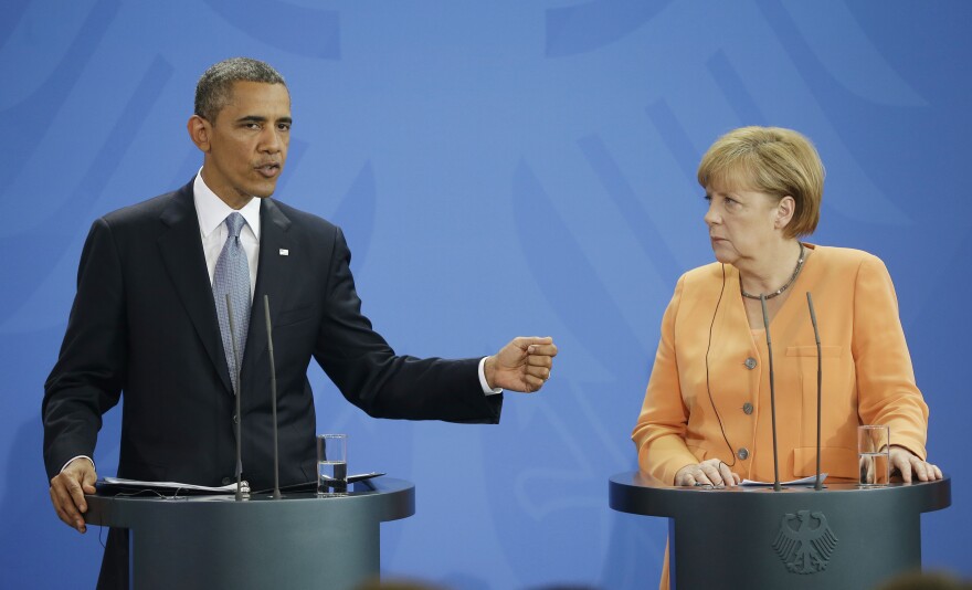 President Obama and German Chancellor Angela Merkel sparred, politely, over U.S. spying on foreign communications during their joint news conference at the Chancellery in Berlin on Wednesday. But Germany is quietly carrying out its own domestic spying.