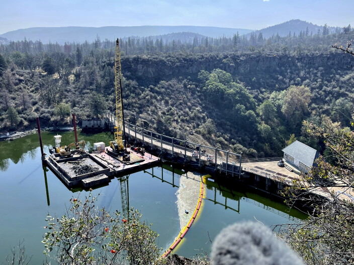 A view shows the Copco 1 Dam in Hornbrook. The dam is one of a series of four dams along the Klamath River which are part of the largest dam removal project in United States history. Now underway along the Oregon border, the process won't conclude until the end of next year with the help of heavy machinery and explosives.