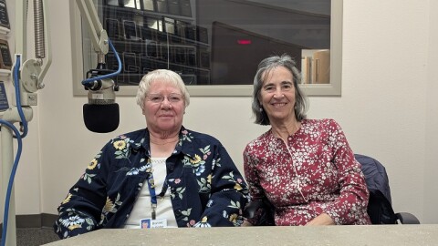 Bonnie Rutledge (left) is a volunteer with Oregon's long-term care ombudsman program and Debbie Boures, director of the program in the KLCC studios on May