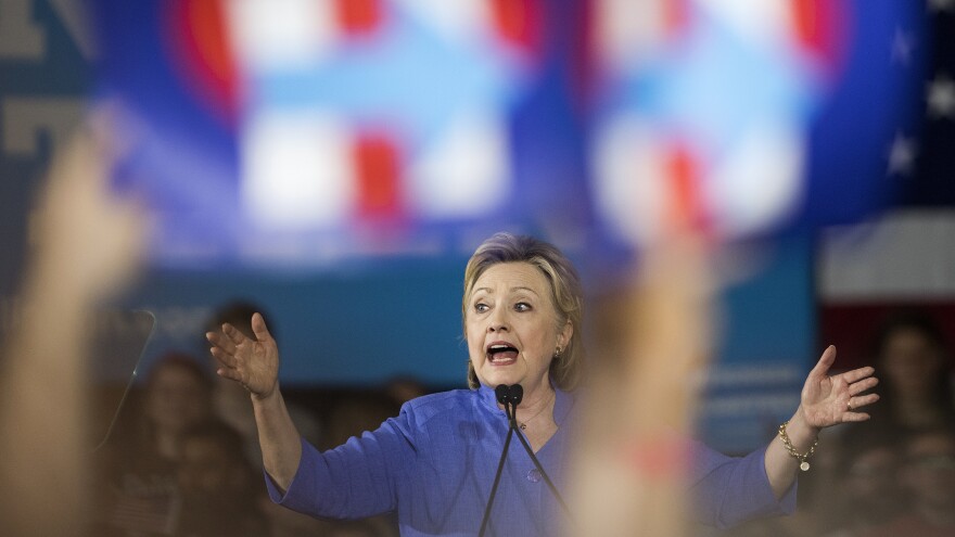 Hillary Clinton speaks at a campaign event in Cincinnati on Monday.