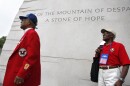 Tuskegee Airmen William Fauntroy, left, and William Wilson, tour the Martin Luther King, Jr. Memorial in Washington, on Wednesday, Aug. 3, 2011. The Memorial opens to the public in late August. (AP Photo/Jacquelyn Martin)