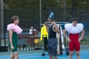 Actors on tennis court