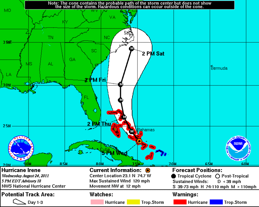 Irene's predicted path.