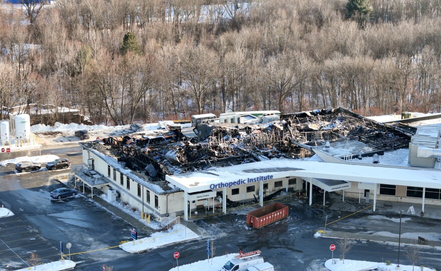 Drone footage shows the damage to the Orthopedics Institute of Lehigh Valley Hospital-Dickson City.