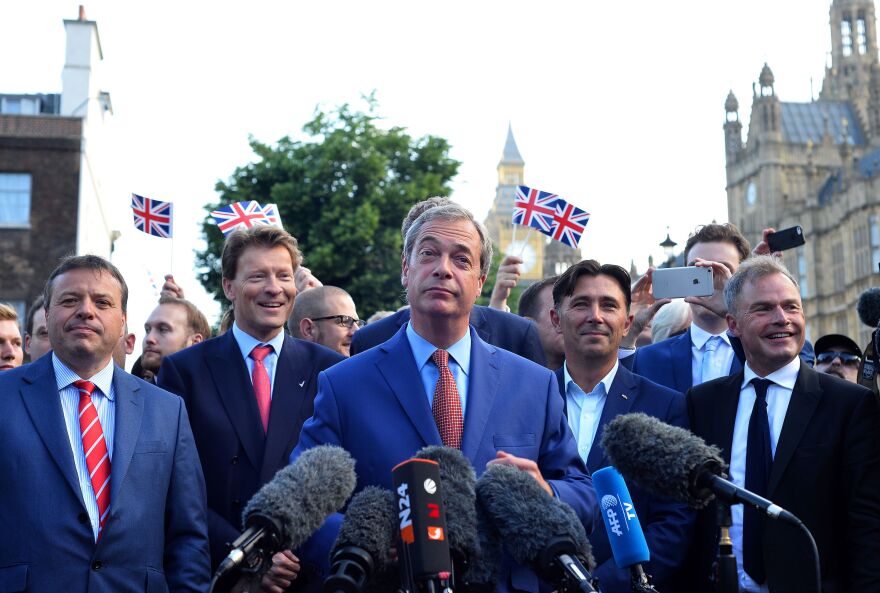 Nigel Farage, leader of the United Kingdom Independence Party (UKIP), a vocal supporter of the "Leave" campaign who was once regarded as a fringe politician, speaks during a press conference near the Houses of Parliament in central London on Friday.