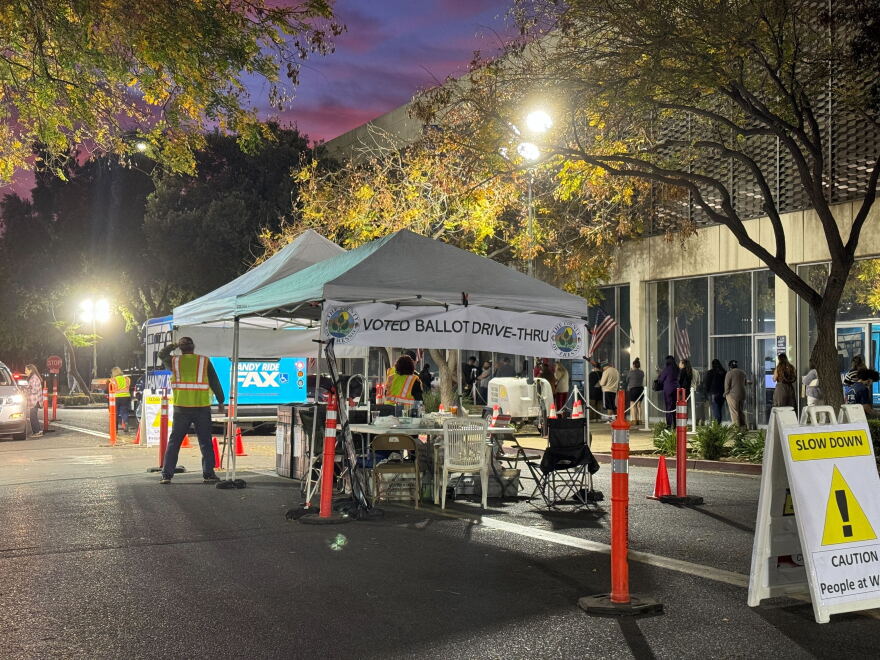 Lines wrapped around a block as voters filed in to cast their vote in downtown Fresno, Calif., outside the election's office.