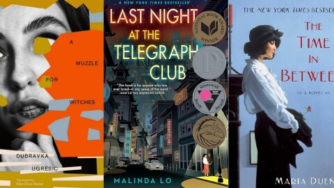 Covers for A Muzzle for Witches, Last Night at the Telegraph Club and The Time in Between