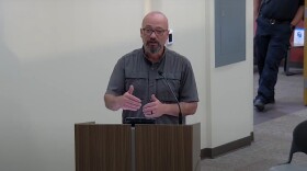 Street Superintendent Randy Reeder discusses the transition to compressed natural gas garbage trucks during the September 6 city council meeting.