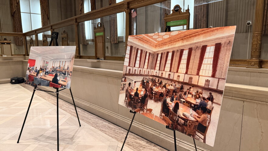 Rendering show what the Ohio State University Moritz College of Law will look like once it moves from main campus to the historic Huntington Bank building in downtown Columbus. That move is expected to be complete by Fall 2029.