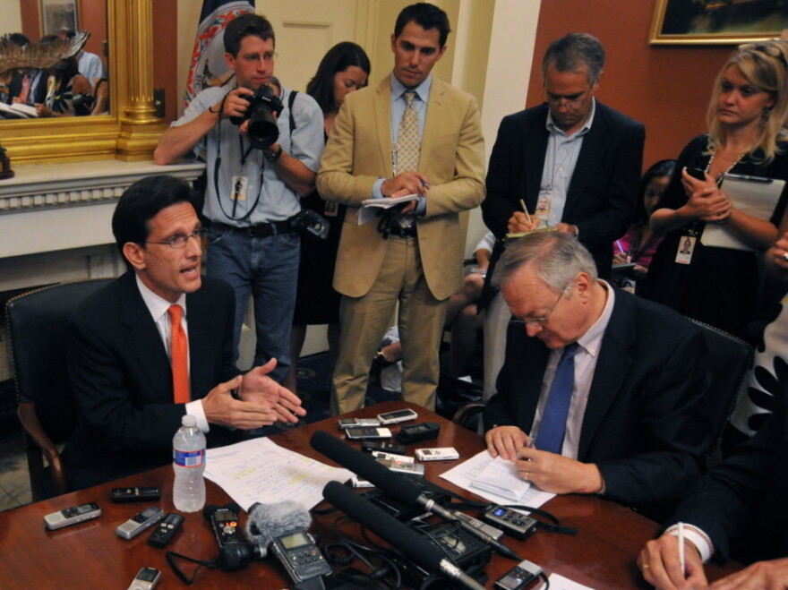 House Majority Leader  Eric  Cantor  (R-VA) speaks to reporters on July 11.