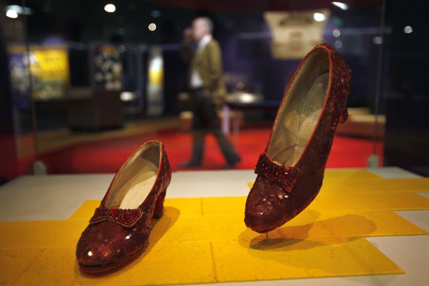 In this April 11, 2012, file photo, Dorothy's Ruby Slippers, from the "Wizard of Oz" are on display as part of a new exhibit, "American Stories," at the Smithsonian National Museum of American History in Washington.