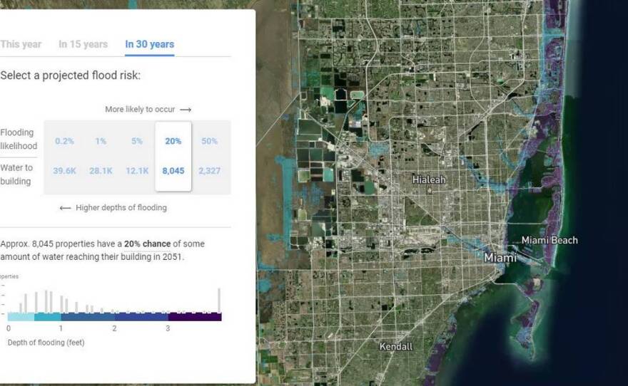 Mapping tool Flood Factor shows how about 8,000 Miami-Dade properties have a 1 in 5 chance of flooding by 2050
