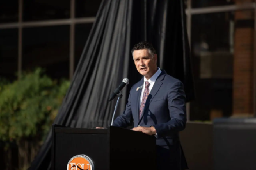East Central University President Wendell Godwin speaks at an event on the Ada campus, on Friday, Aug. 28, 2026.