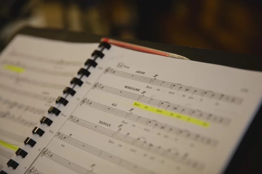 The score for Edmond Dédé's 1887 opera Morgiane sits on the conductor's stand ahead of a performance of excerpts produced by OperaCréole and Opera Lafayette in New Orleans.