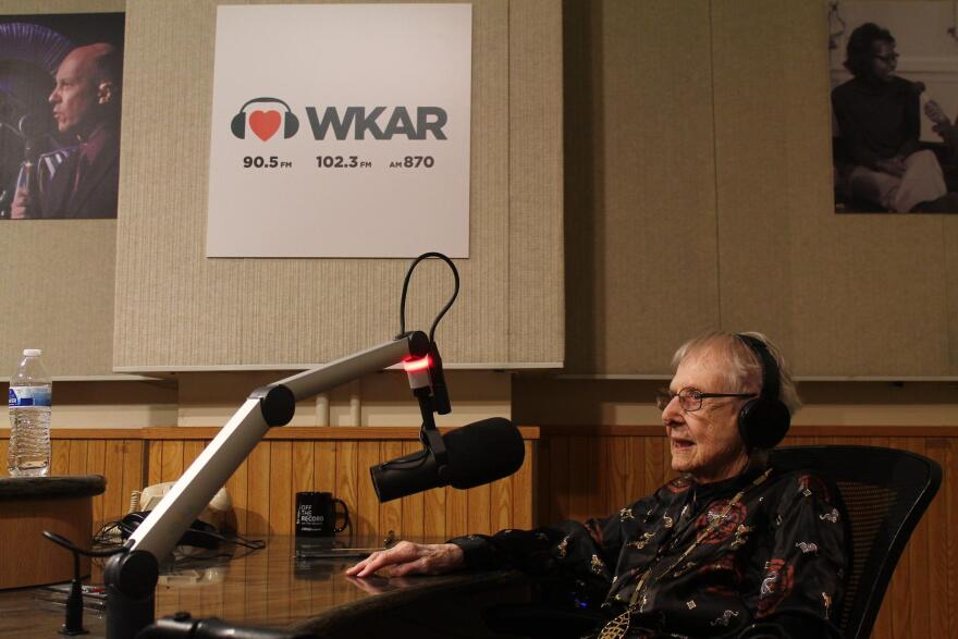 Leora Stutes sits in a WKAR radio studio for an interview Thursday, May 21, 2026.