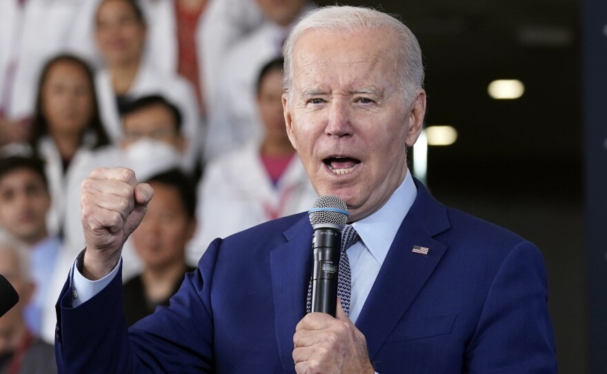 President Joe Biden speaks about health care and prescription drug costs at the University of Nevada, Las Vegas, Wednesday, March 15, 2023, in Las Vegas.