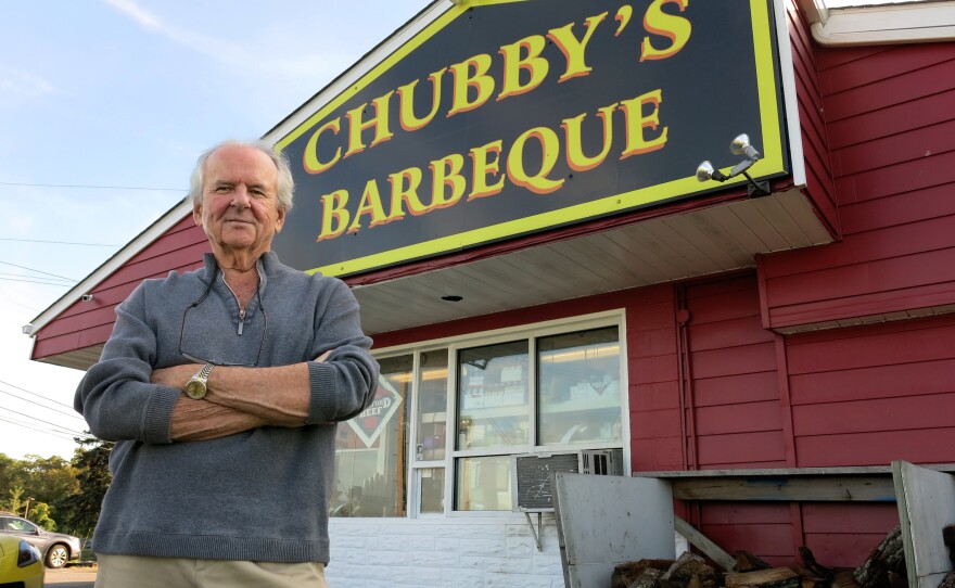 Tom Caulfield owns Chubby's Barbeque in Emmitsburg, Md., and agreed to have a Trump campaign sign put on his property. He's not worried it will hurt business — even among customers traveling Route 15 who disagree with his politics.