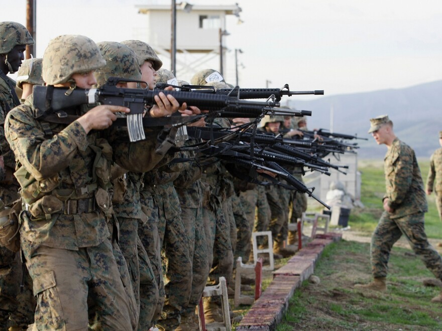 Marine Corps recruits train at the Edson Firing Range at Camp Pendleton Marine Corps Base in 2008.