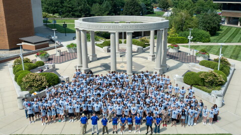Clas of 2030 student body photo taken with a drone, August 21, 2026.