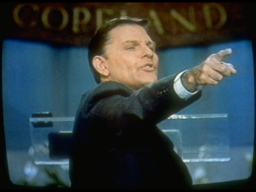 Television evangelist Kenneth Copeland during a broadcast of his TV show in 1990.