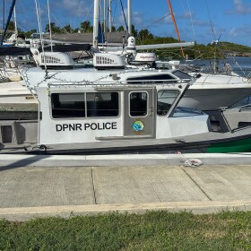 Pictured: The Department of Planning and Natural Resources police vessel sits docked at the Green Cay Marina on St. Croix.