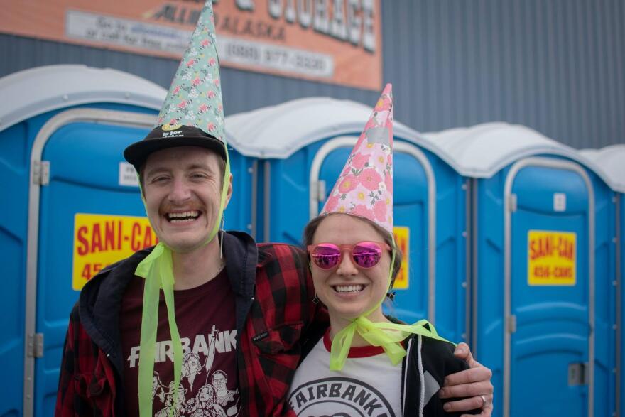 Fans Forrest Rosenbauer (left) and Lainey Gallenberg (right) showed up in birthday attire to the May 23, 2026 show, to celebrate FLOW’s ten-year anniversary.