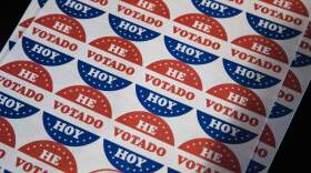 Shown in the Spanish language are "He Votado Hoy" stickers or I voted today at a polling place in Philadelphia. (Matt Rourke/AP)