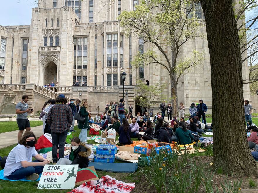  University of Pittsburgh students stage a peaceful protest outside of the Cathedral of Learning.