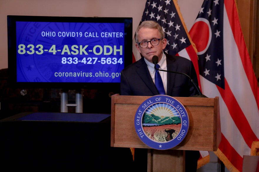 Ohio Gov. Mike DeWine speaks at his daily coronavirus press conference on April 8, 2020.