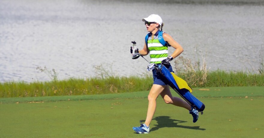 pic of person running with golf bag