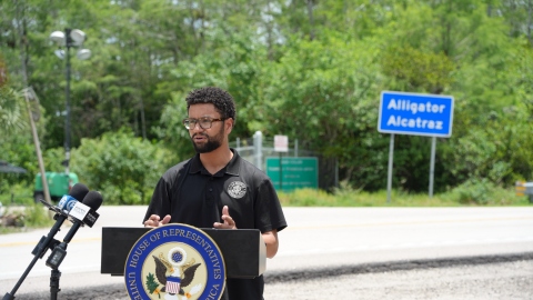 Following a state-approved visit Tuesday to Alligator Alcatraz, U.S. Rep. Maxwell Alejandro Frost, a Democrat from Orlando, said he wants state and federal officials to disclose where remaining immigrant detainees are being transferred amid reported plans to permanently close the detention facility.