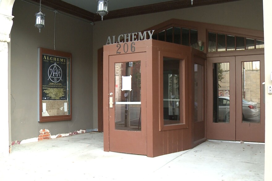 Alchemy opened in the Princess Theater in 2018, but remains closed after a fire. (Sean Hogan, WFIU/WTIU News)