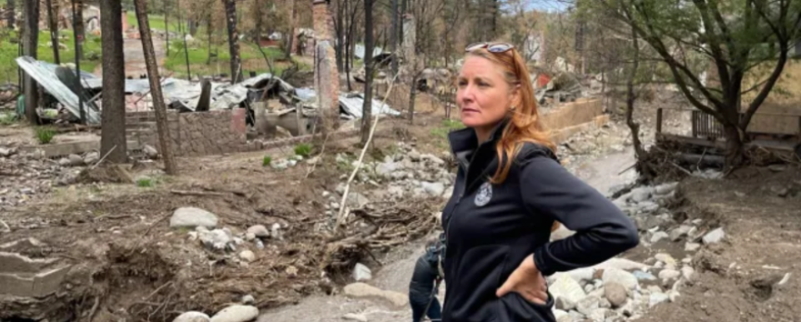 U.S. representative Melanie Stansbury, at the burn scar of the South Fork and Salt fires, in August 2024.