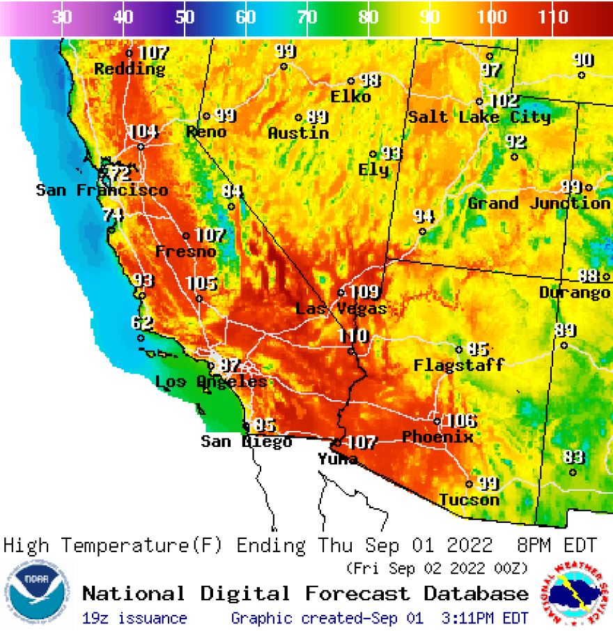 Screenshot of the forecast for the state of California.