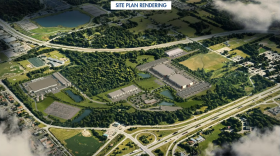 Aerial rendering of Google's proposed hyperscale data center, "Project Cannoli." The campus will span 282 acres between I-94 and I-275, four miles west of the Detroit Metro Airport.