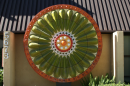 A medallion by artist Stan Bitters at Fresno's Duncan Ceramics building on Shields Avenue.