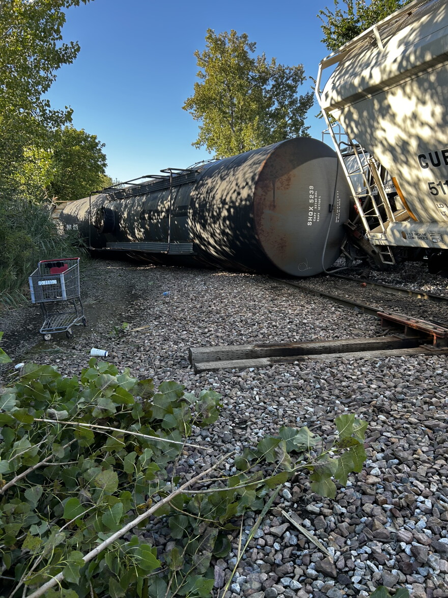 A rail car derailment near the Park Street rail crossing in Rutland City, Vermont.