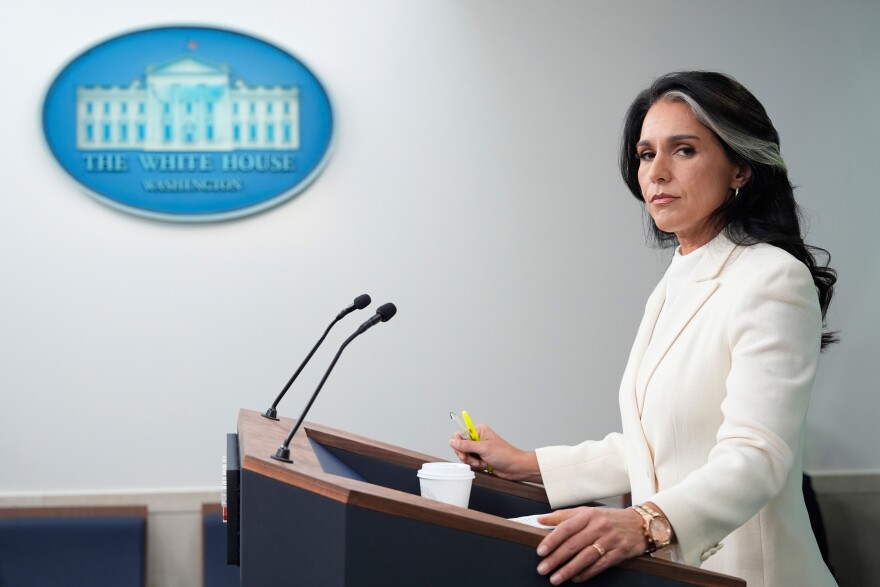 Director of National Intelligence Tulsi Gabbard speaks with reporters in the James Brady Press Briefing Room at the White House, July 23, 2025, in Washington.