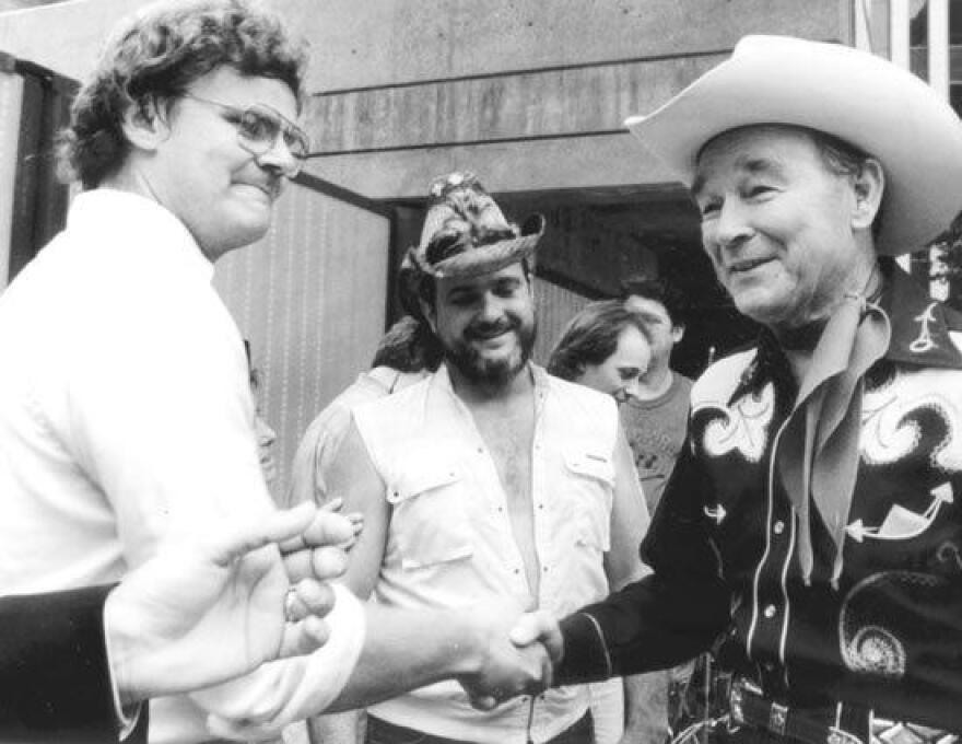 Howard Wilkinson meets his childhood hero Roy Rogers on Cincinnati's Fountain Square in 1988 during the city's bicentennial.