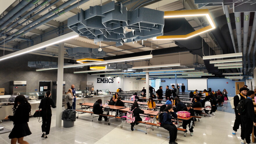 Eugenio María de Hostos Charter School cafeteria. The school year recently started at its new $54 million complex on Joseph Avenue.