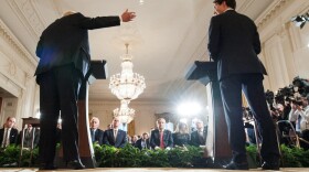 President Donald Trump (left) speaks during a joint press conference with Canada's Prime Minister Justin Trudeau in the East Room of the White House on Feb. 13, 2017 in Washington. (Mandel Ngan/AFP/Getty Images)