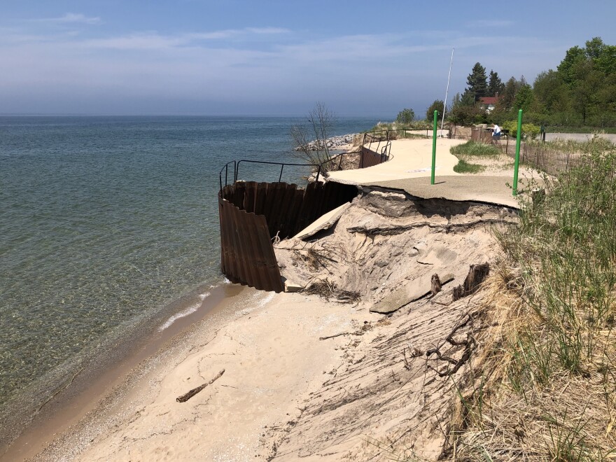 "Sunset Station" in Arcadia Township has been devestated by high waters from Lake Michigan pounding its shoreline.