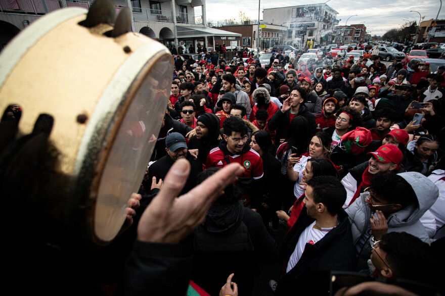 Fans of Morocco's World Cup team rushed to the streets to celebrate their win over Belgium. on Nov. 27. Montreal is the home of Canada's largest Moroccan community.